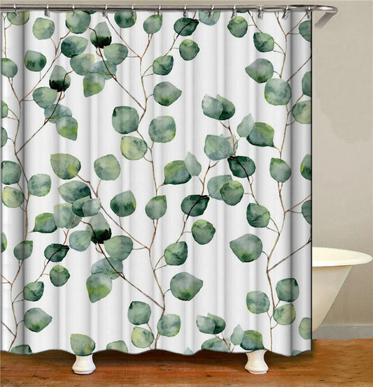 Green Floral Round Leaf Shower Curtain