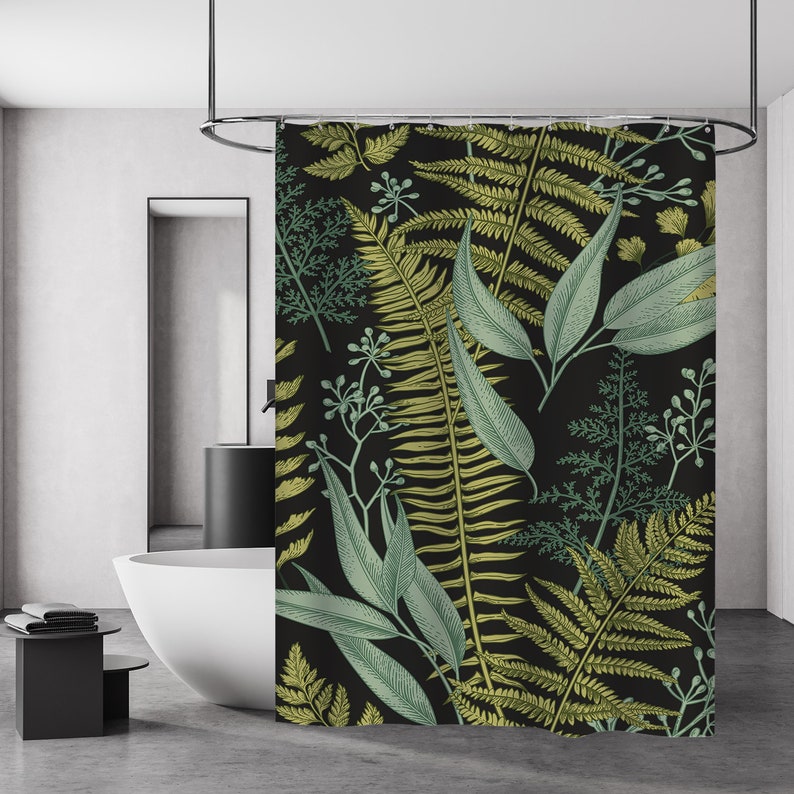 Botanical Leaf Modern Fabric Bathroom Curtains with Hooks